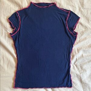 Anthropologie Navy Blue Women's Top with Pink Trim